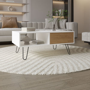 English Elm Tori 39" Coffee Table with Drawer & Shelf, Slanted Metal Legs, Modern Multi Finish, Compact Chic B070P254785