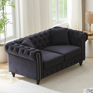 English Elm Fx Chesterfield Sofa Button Tufted Tech Fabric Nail Head Arms Living Room Seat Black W1926S00116