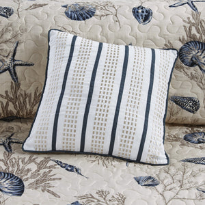 English Elm Brushed Bayside Reversible Quilt Set with Seashell Print, Blue/Ivory Twin/Twin XL, 5pc Coastal Accents pillows embroidered pleated дизайн B03597503