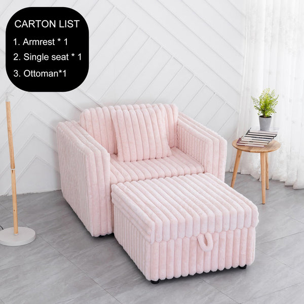 English Elm 44.9"Soft Modular Sofa with Removable Zipper Cushions, Hidden Hydraulic Storage, Easy Cleanability Light Pink W1767S00015