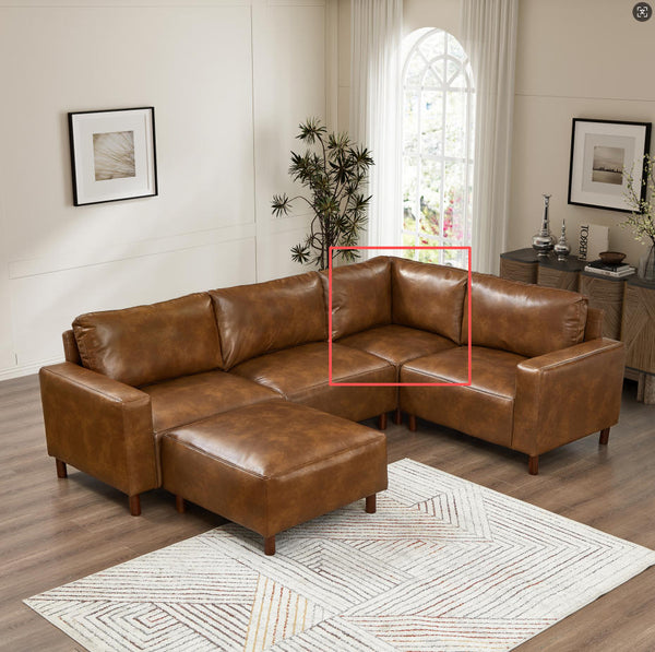 English Elm Corner Modular Lounge Seat Brown Faux Leather Solid Wood Frame Sectional Accent Chair W1097P409309