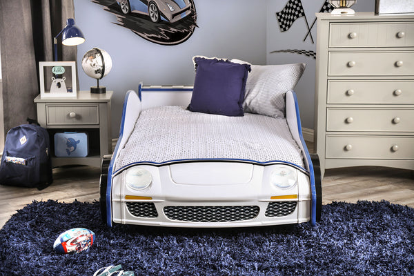 English Elm Modern Police Car Twin Bed With Led Lights, High-Gloss Finish & Sturdy Metal Frame For Kids' Rooms B2741S00507