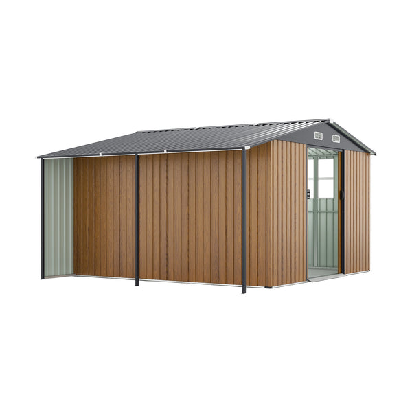 English Elm 10x12 Ft Galvanized Steel Outdoor Shed Dual Zone Lockable Sliding Doors Backyard Storage Yellow W1598S00033