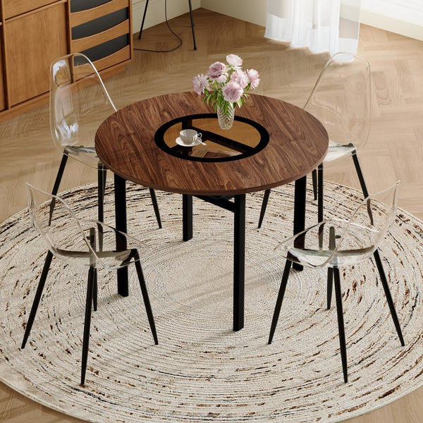 English Elm Table Set 42 Inch Round Wood Grain Top with Clear Acrylic Chairs for Modern Dining W1151S04489