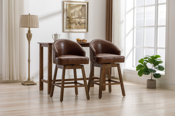 English Elm United We Win Quilted Microsuede Swivel Barstool with Wood Legs and Gold Rivet Trim Brown W1568P361704