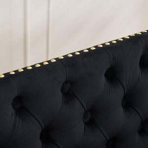 English Elm Velvet Double Dining Loveseat Bench - Luxurious Black Tufted Seating With Gold Legs For Modern Homes W1143P362523-GIGA