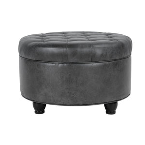 English Elm Gery Round Tufted Storage Ottoman Faux Leather Lift Top Living Room Footrest Black+ Gray B056P416974