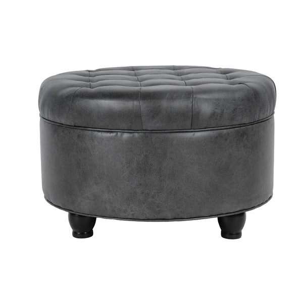 English Elm Gery Round Tufted Storage Ottoman Faux Leather Lift Top Living Room Footrest Black+ Gray B056P416974