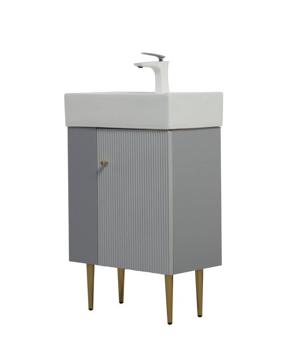 English Elm 21.6" Matte Grey Bathroom Vanity Base with Open Shelf and Gold Accent Legs W1573P224394