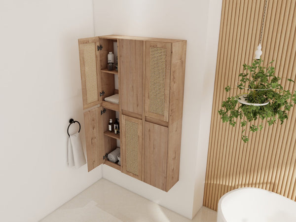 English Elm 36" Bathroom Side Cabinet - Wall-Mounted Floating Design With Soft-Close Doors & Versatile Storage W999S00341