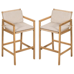 English Elm Christopher Knight Home® - Marcella Teak-Finish Acacia Outdoor Barstool Set of 2 with Beige Integrated Cushion & Wicker Backrest N775P301184T
