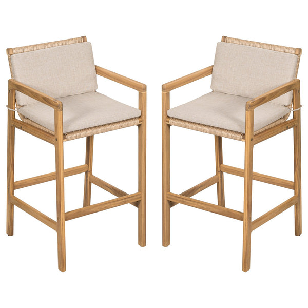 English Elm Christopher Knight Home® - Marcella Teak-Finish Acacia Outdoor Barstool Set of 2 with Beige Integrated Cushion & Wicker Backrest N775P301184T