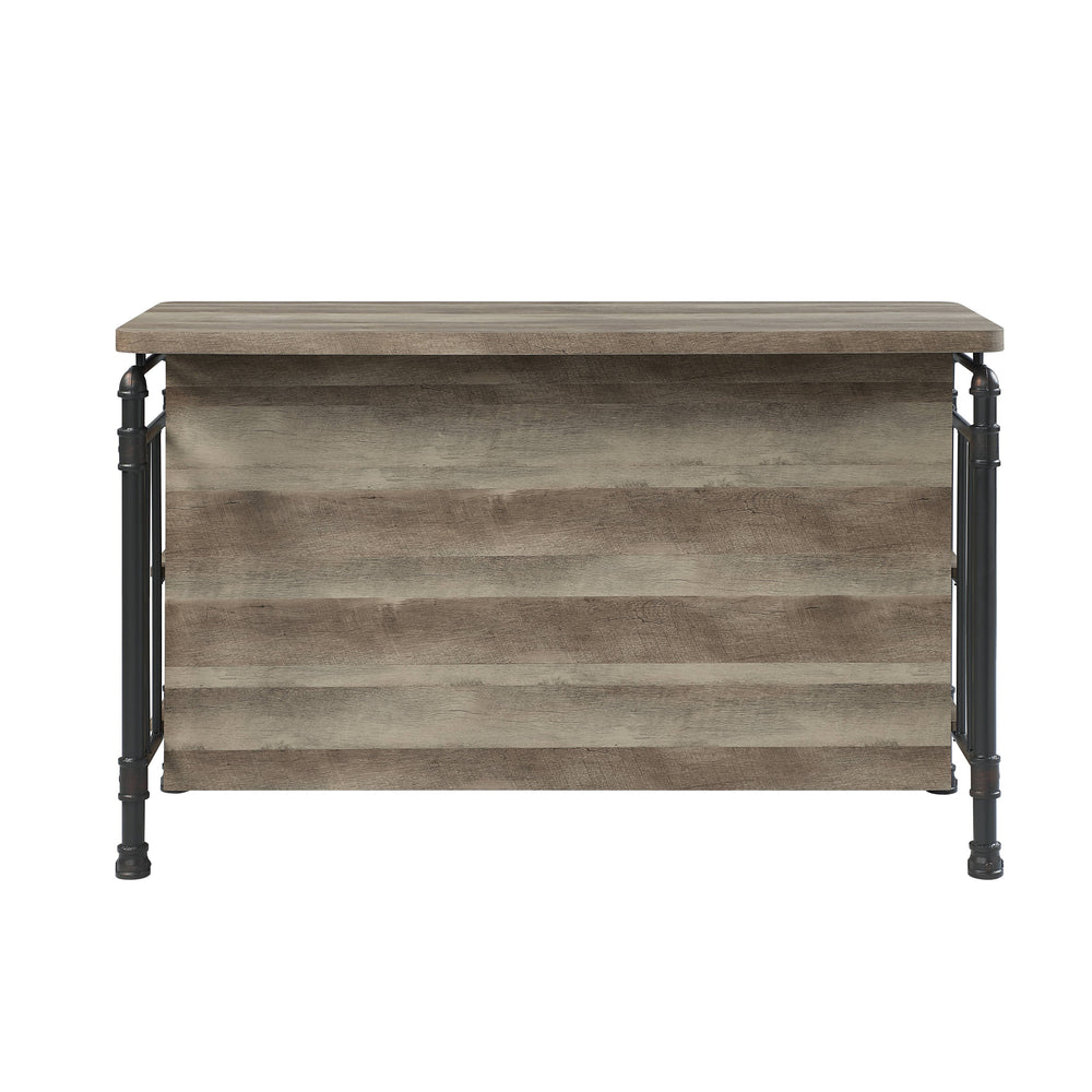 English Elm Antique 5-Shelf Kitchen Island Bar Cart with Sturdy Metal Legs, Thick Top, Rustic-Modern Sandy Grey Finish Oak B062P209301