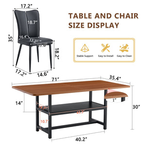 English Elm Table Set: Modern Walnut Grain Dining Table With 8 Black Pu Chairs For Stylish Comfort & Storage W1151S04287-GIGA