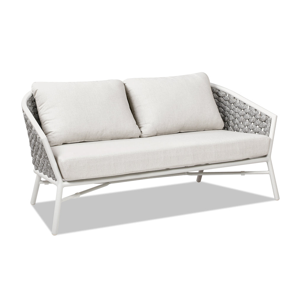 English Elm Jennifer Taylor Home - Rowan 63.5" Rope Barrel Back Loveseat Sofa - Optic White Acrylic, Weatherproof, Removable Cushions, Aluminum Frame B2719P245981