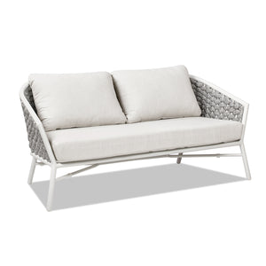 English Elm Jennifer Taylor Home - Rowan 63.5" Rope Barrel Back Loveseat Sofa - Optic White Acrylic, Weatherproof, Removable Cushions, Aluminum Frame B2719P245981