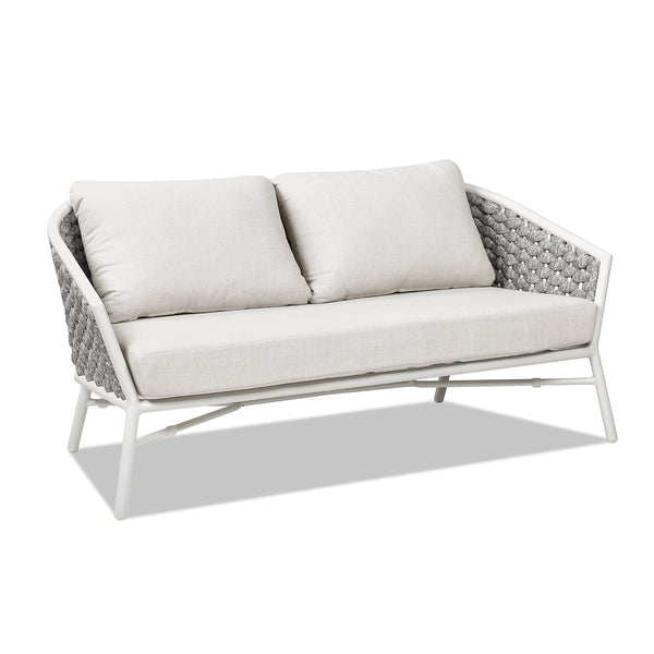 English Elm Jennifer Taylor Home - Rowan 63.5" Rope Barrel Back Loveseat Sofa - Optic White Acrylic, Weatherproof, Removable Cushions, Aluminum Frame B2719P245981