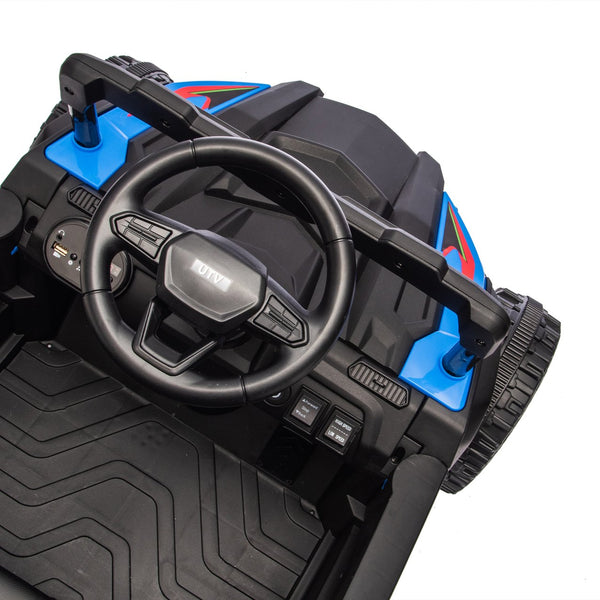 English Elm 24v Kids Utv Ride on with Dual 80w Motors Remote Control and Four Wheel Suspension Blue W1578P342132