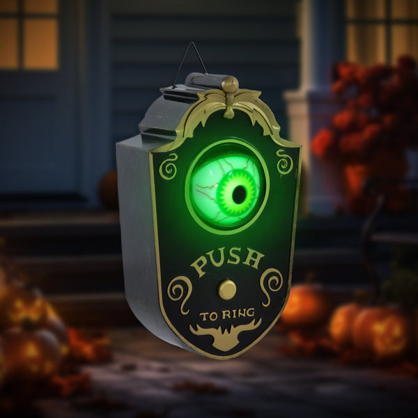 English Elm Homcom 7.1" Animatronic Halloween Doorbell With Light-Up Eyeball & Motion-Activated Scares W2225P229454