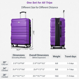 English Elm Luggage Sets 3 Piece Abs Hardshell Expandable Spinner Suitcase with Tsa Lock PP310829AAP