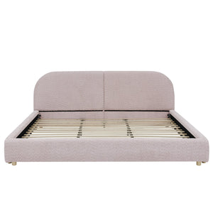 English Elm King Platform Bed Fully Upholstered in Plush Chenille with Low Profile Modern Frame Pink W487S00476