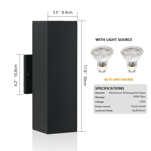 English Elm 2-Pack Modern Outdoor Wall Sconce Black Aluminum, Up/Down Weatherproof GU10 Fixtures 3000K Warm Light W2312P374836