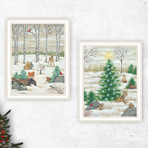 English Elm Trendy Woodland Holiday Critters 2 Piece White Framed Wall Art Set for Festive Rooms B067P255238