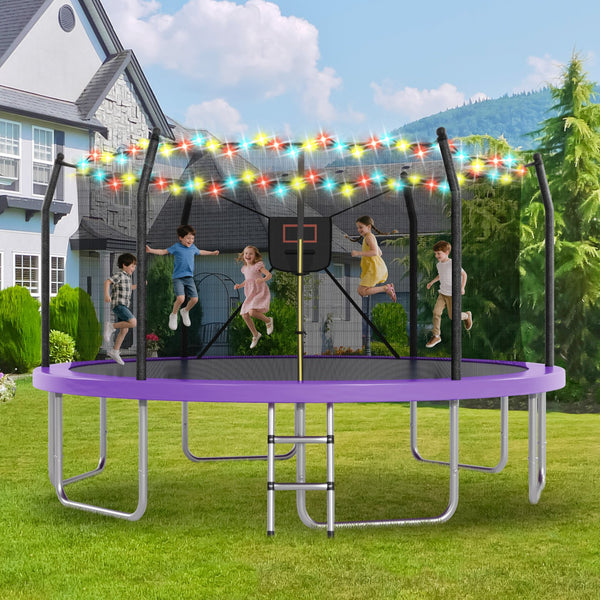 English Elm 16ft Round Outdoor Trampoline Galvanized Steel Frame Basketball Hoop Safety Net Purple N739S000004A