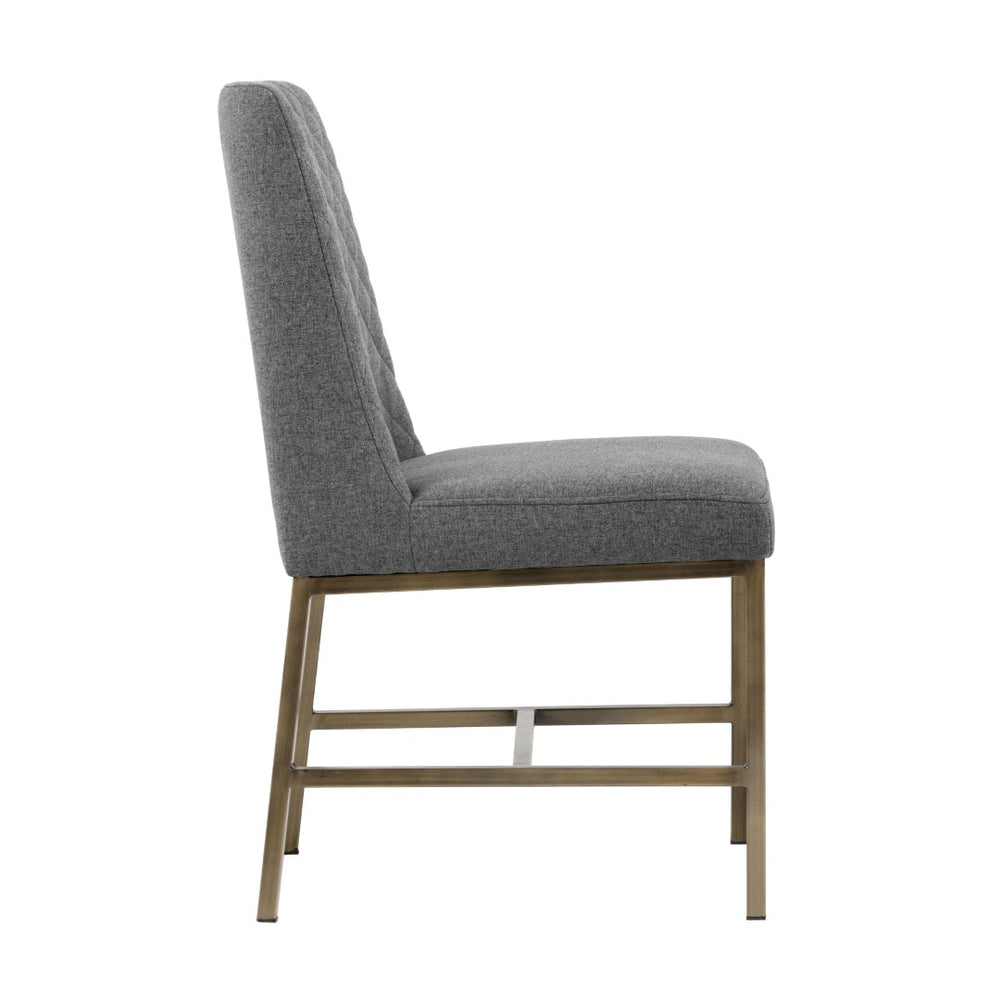 Sunpan LEIGHLAND Dining Chair - Elegant Diamond Stitching with Antique Brass Frame for Timeless Comfort Dark Grey 102249