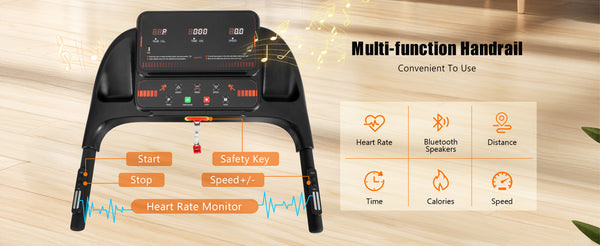 English Elm Treadmills Folding Home Fitness Machine 2.5hp Motor Shock Absorbing Belt Bluetooth Speaker N728P266573A