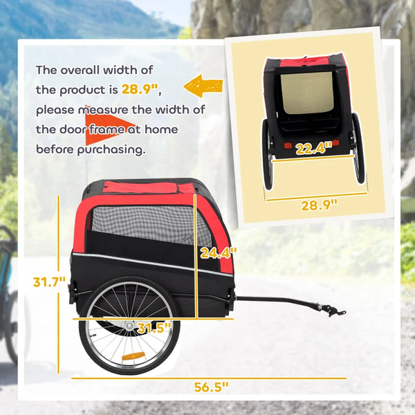 English Elm Foldable Pet Bike Trailer Steel Frame Oxford Fabric Ventilated Cabin for Medium Dogs Black+Red T3971P468442
