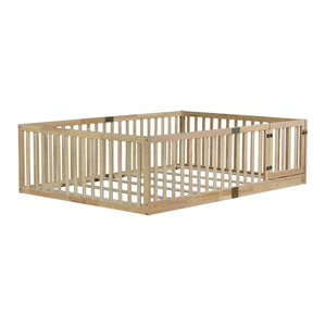 English Elm Twin Montessori Floor Bed Solid Rubber Wood with Safety Fence Rails Toddler Room W504P411200