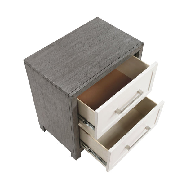 English Elm Two Drawer Nightstand Ivory & Gray Finish 24"x15.5"x27" Rustic Bedroom Accent with 2 Soft-Close Drawers B011P290769