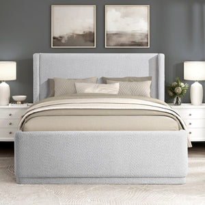 English Elm Light Gray Elegant Queen Platform Bed with Wingback Upholstered Headboard, Plywood Frame, No Box Spring Needed B011S01796