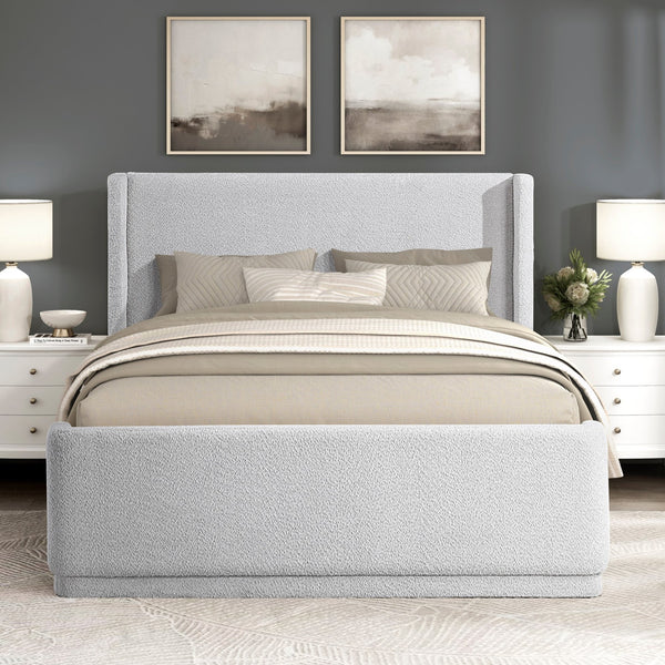 English Elm Light Gray Elegant Queen Platform Bed with Wingback Upholstered Headboard, Plywood Frame, No Box Spring Needed B011S01796