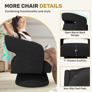 English Elm Swivel Teddy Barrel Accent Chair with Ergonomic Wrap-Around Back, Plush Sherpa Fabric Comfort Black T3950P407284