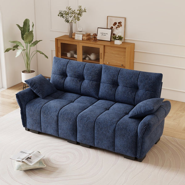 English Elm Premium Chenille Two Seater Sofa Tufted Armrests Foam Support Modern Living Room Blue W714S01632