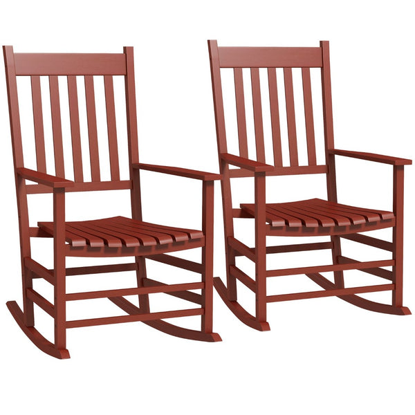 English Elm Outsunny Outdoor Rocking Chair Set Of 2 - Durable Wooden Chairs With Comfort Armrests & High Back W2225P217102-GIGA