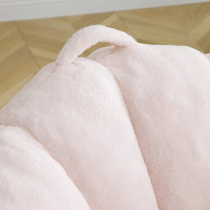 English Elm Giant Foam-Filled Bean Bag Chair with Footstool, Shell-Shaped Faux Fur Sofa for Gaming Reading уют Pink W2677P306794
