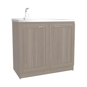 English Elm Utility Sink Base Cabinet with Two Doors Shelved Storage White Oak Laundry Room B097S00202