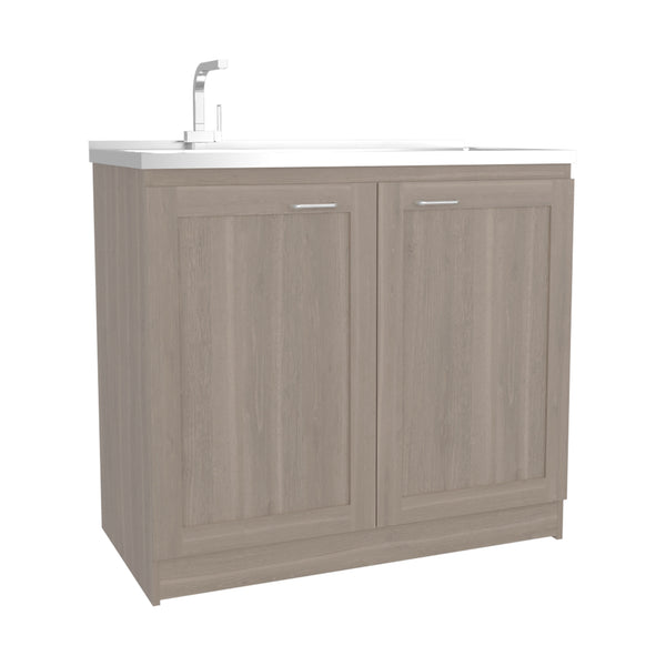 English Elm Utility Sink Base Cabinet with Two Doors Shelved Storage White Oak Laundry Room B097S00202