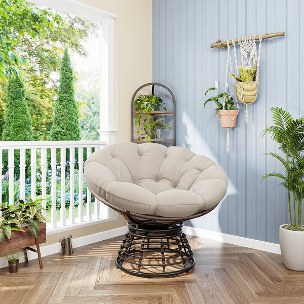 English Elm Comfortable Woven Pe Rattan Papasan Swivel Chair with Plush Cushion for Any Room W640P443549