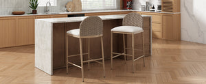 English Elm 25" Farmhouse Counter Stools Set of 2 Woven Rattan Back Iron Frame Kitchen Island N762P329089D