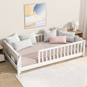 English Elm Twin Size Floor Bed With Integrated Book Rack & Cozy Nook For Imaginative Kids’ Bedrooms, White W504P345769-GIGA