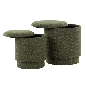 English Elm Ottoman Set Nesting Storage Cubes Upholstered in Rich Fabric for Modern Living Spaces Green B202P471501