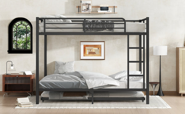 English Elm Full Metal Bunk Bed With Twin Trundle - Stylish, Space-Saving Design For Families And Guests! W1580S00129
