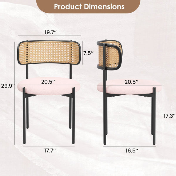 English Elm Modern Upholstered Dining Chairs Set Of 4 - Pink Velvet With Rattan Back & Metal Legs For Style T3623P379687