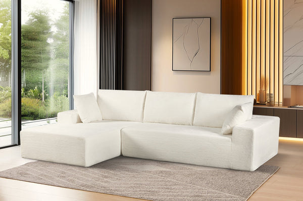 English Elm Cozyform Convertible Sectional Sofa In Ivory Corduroy - Plush, Space-Saving Sleeper For Modern Living B2735P359715