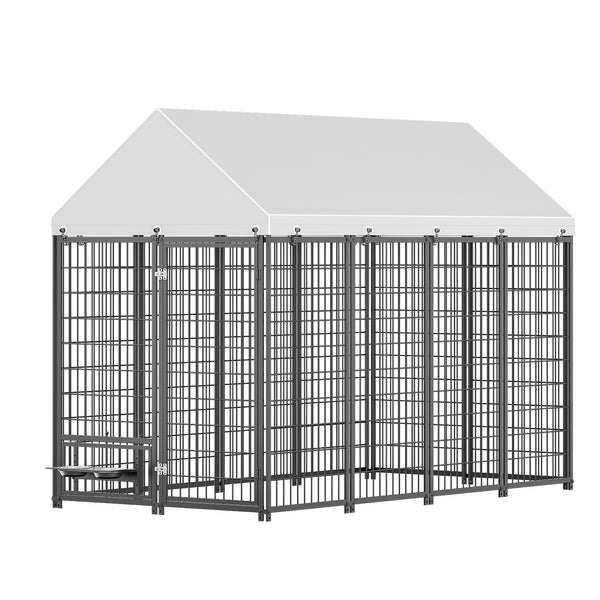 English Elm Large Metal Outdoor Dog Kennel Walk-in Pet Enclosure with Uv-resistant Roof Cover W1820P350994