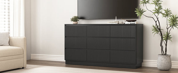 English Elm 9 Drawer Mid Century Wood Dresser Low Profile Matte Finish Bedroom Storage Cabinet Black W409S00011